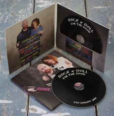 Wedding invite vinyl CDs with custom chalk-style printing on the discs and supplied in 4 page wallets with disc slit pockets