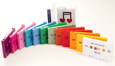 Cassette tape invitations with on-body printing and in 12 different colours