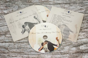 Wedding CDs in metallic lustre card wallets
