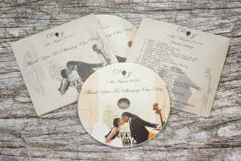 Wedding CDs in metallic lustre card wallets