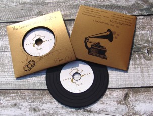 Black vinyl CDs in metallic gold cardstock wallets (special order, please enquire)
