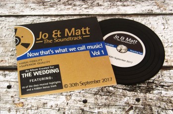 Black vinyl wedding CDs in retro solid card printed wallets